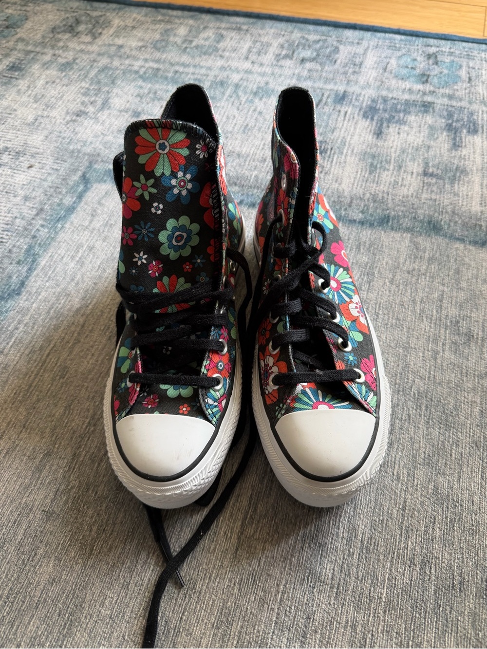 Converse Black Floral High-Top Platform Sneakers with Multicolor Flowers